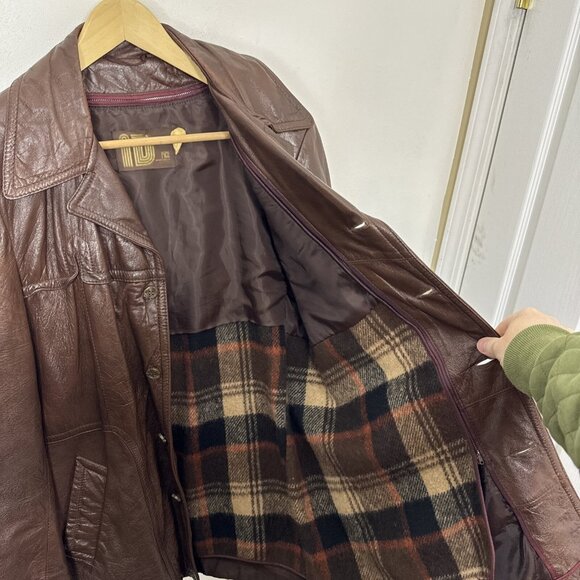 Vintage Rice Men 42 Brown Cabretta Leather 70s Jacket Coat Lined Sheepskin - Picture 7 of 12